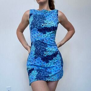 La belle vintage 80s blue boat neck dress